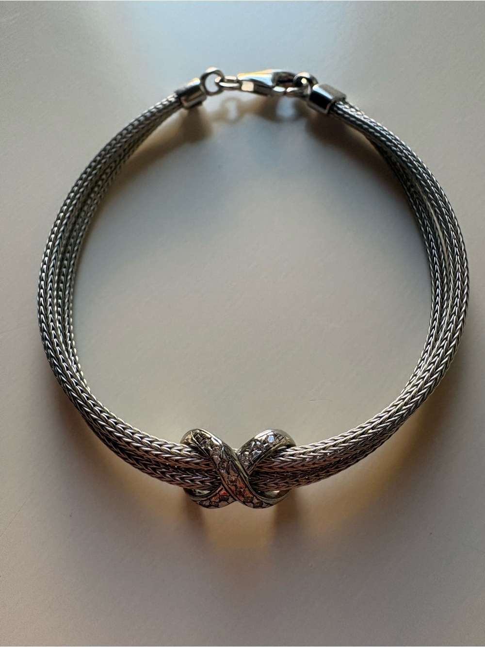 Sterling Silver Foxtail Mesh Bracelet Infinity Charm Zirconia Pave Italy 7”